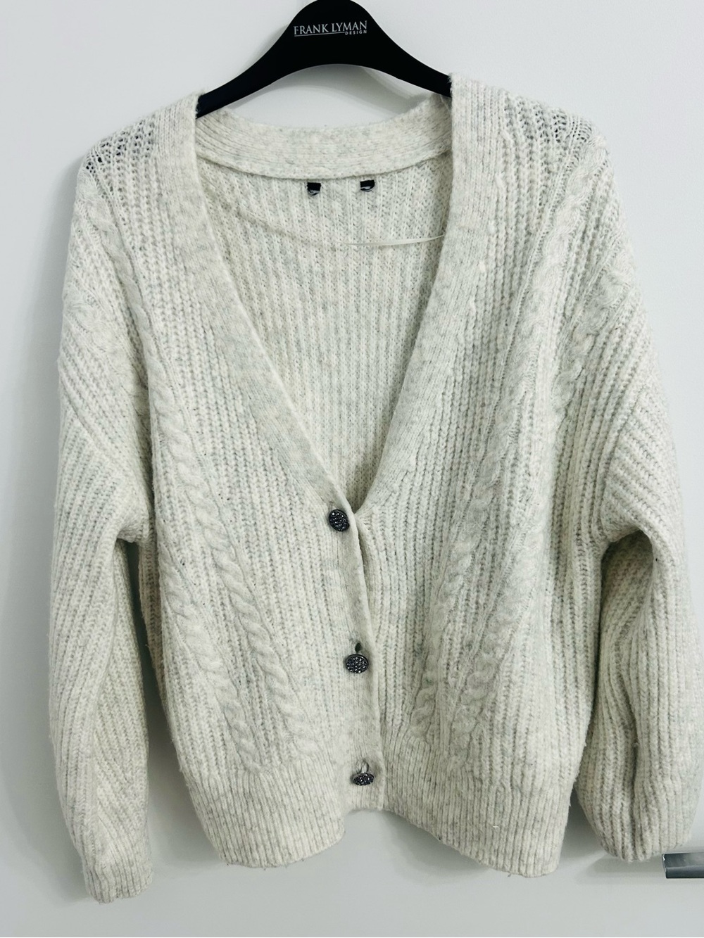 Zara Design Ivory Cable Knit Button Cardigan